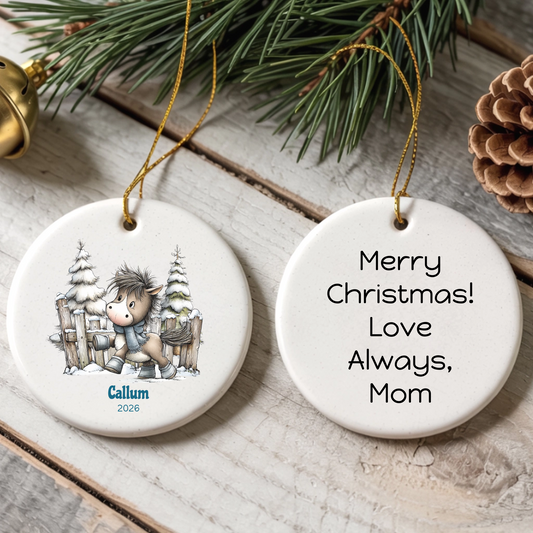 Cute Horse Personalized Round Ceramic Ornament