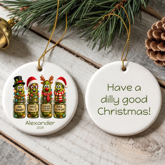 Jolly Pickles Personalized Round Ceramic Ornament