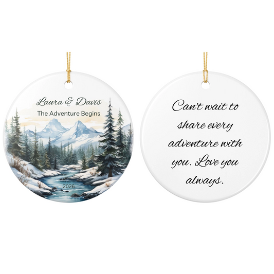 Mountain Forest River Personalized Round Ceramic Ornament | Keepsake Gift for Couples, Friends, Family