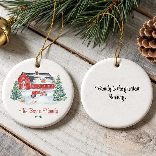 Farm Family Personalized Round Ceramic Ornament