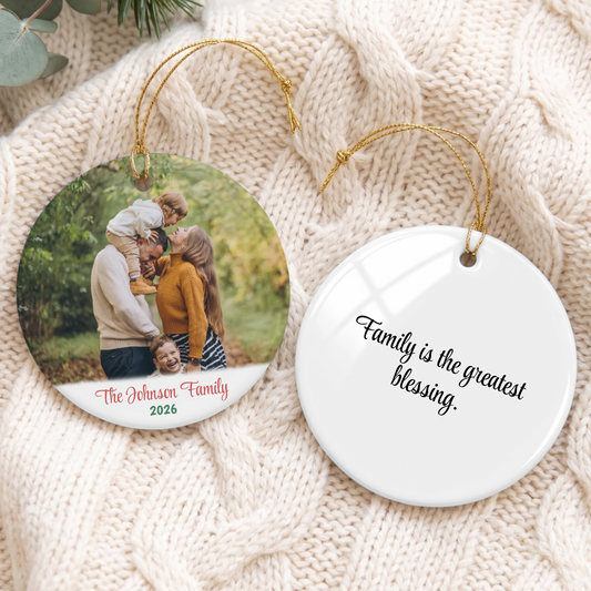 Photo Round Ceramic Ornament with Custom Text
