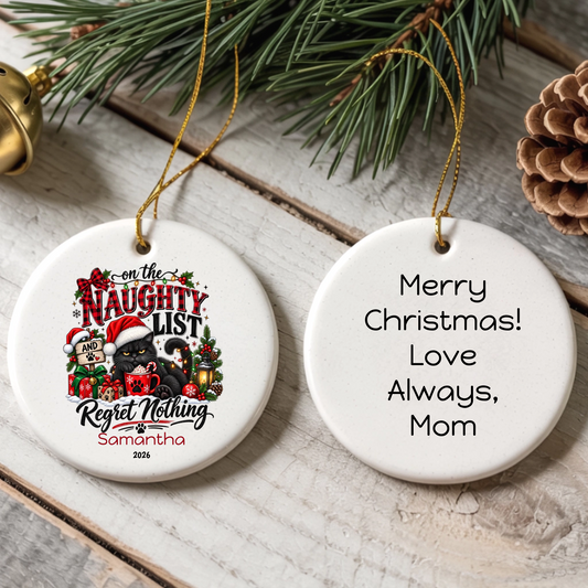 On The Naughty List Cat Personalized Ceramic Ornament