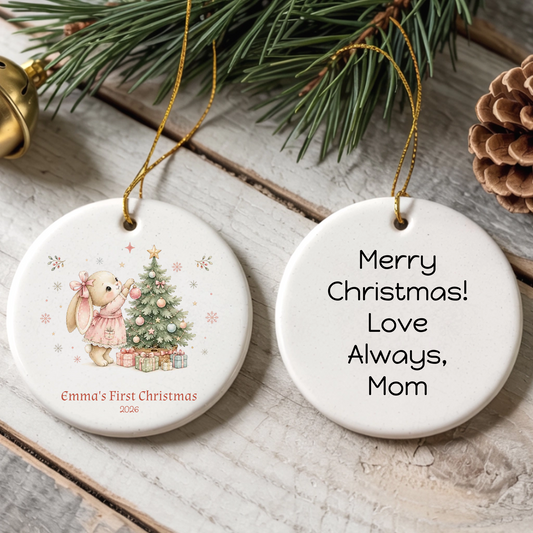 Baby Animal Personalized Round Ceramic Ornament