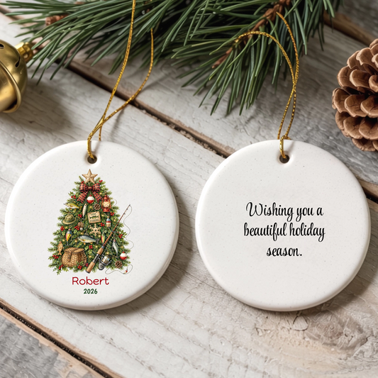 Fishing Tree Personalized Ceramic Ornament