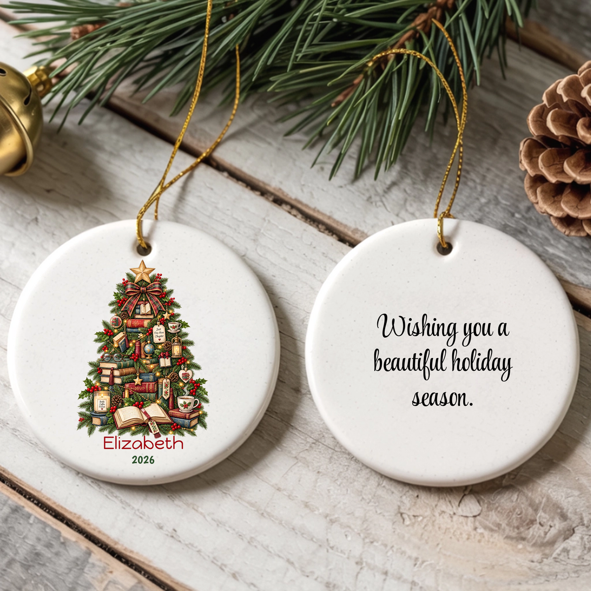 Reading Christmas Tree Personalized Ceramic Ornament