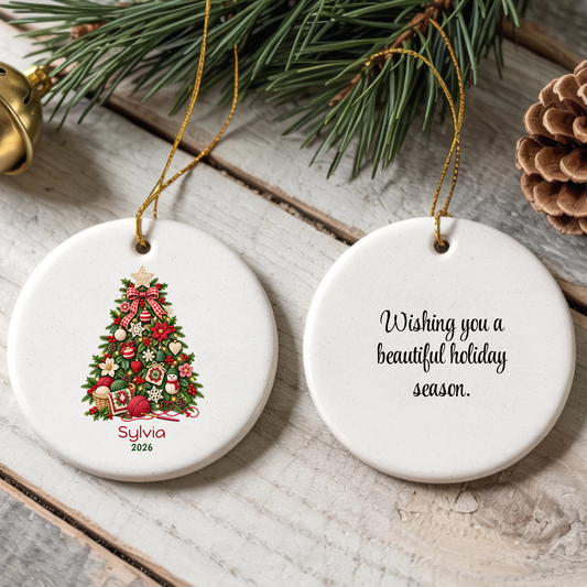Crochet Themed Christmas Tree Personalized Ceramic Ornament