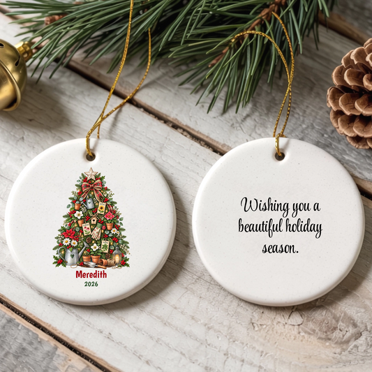 Gardening Themed Christmas Tree Personalized Ceramic Ornament