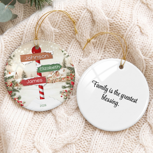 Signpost Family Personalized Round Ceramic Ornament