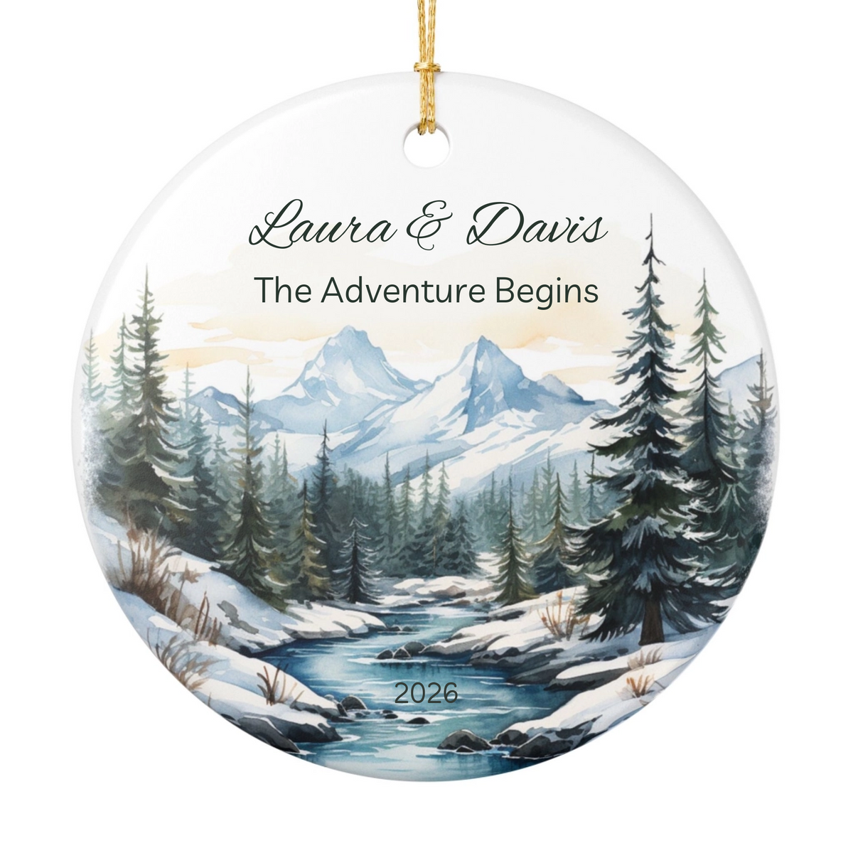 Mountain Forest River Personalized Round Ceramic Ornament | Keepsake Gift for Couples, Friends, Family