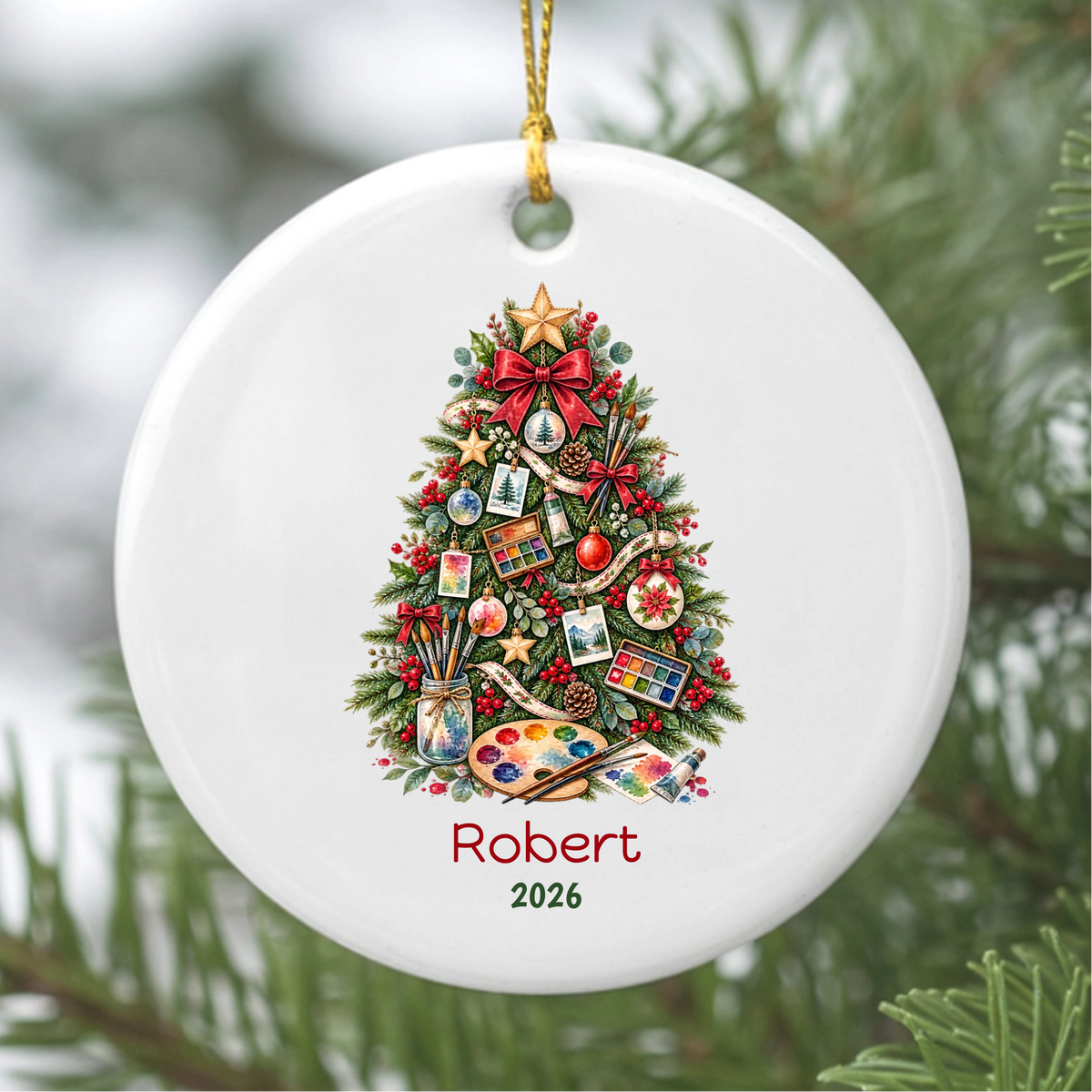 Painter Christmas Tree Personalized Ceramic Ornament