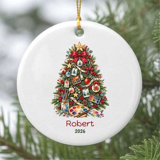 Painter Christmas Tree Personalized Ceramic Ornament