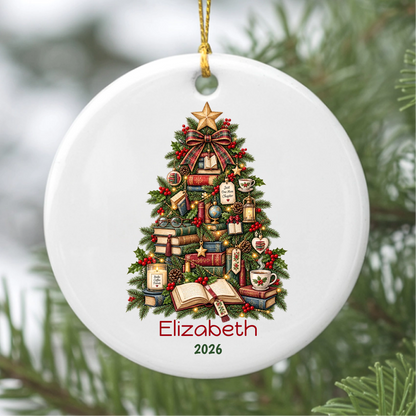Reading Christmas Tree Personalized Ceramic Ornament